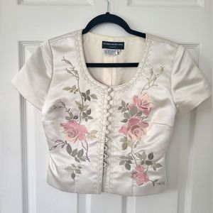 Vintage Romantic Embroidered Rose Corset Top